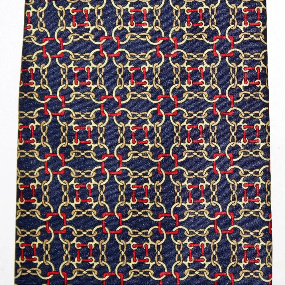 Museum Artifacts Necktie Silk hand made horse bit blue red equestrian